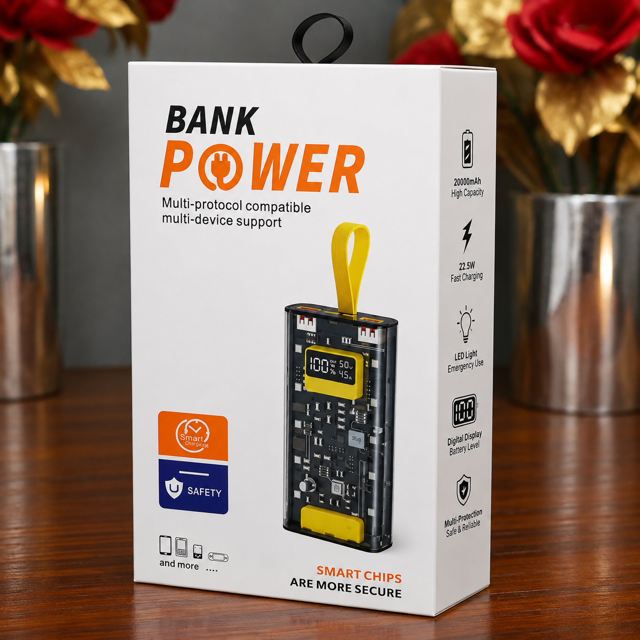 Transparent 20000mAh Fast Charging Power Bank – with Emergency LED Light