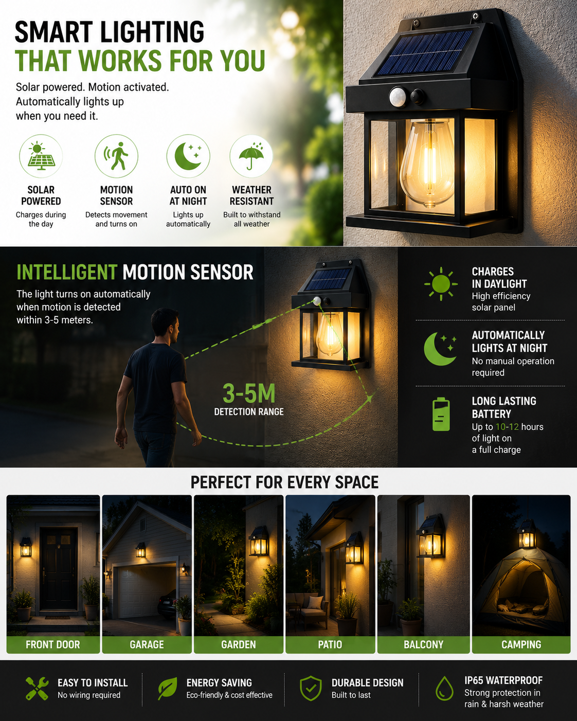 Solar Motion Sensor Wall Light – Automatic Outdoor LED Solar Lamp For Home, Garden & Camping