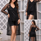 3-Piece Luxurious Silk & Black Lace Sleepwear Set for Women – Top, Shorts & Gown Nightwear (Free Size)