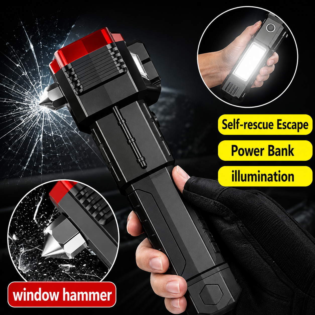 5-in-1 Emergency Escape Torch | Power Bank, Window Breaker & LED Flashlight