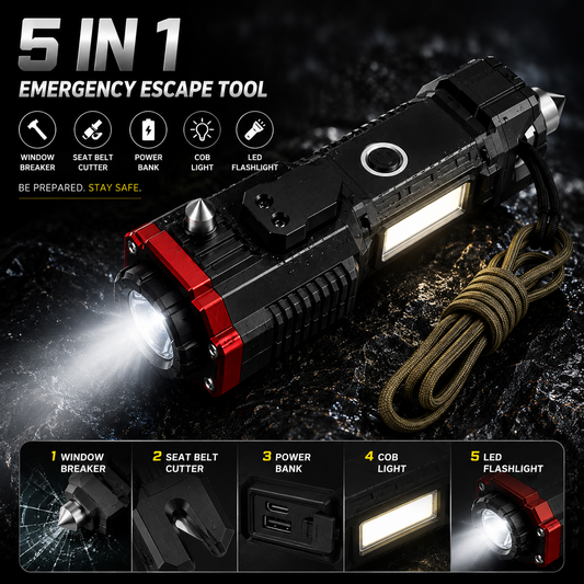 5-in-1 Emergency Escape Torch | Power Bank, Window Breaker & LED Flashlight