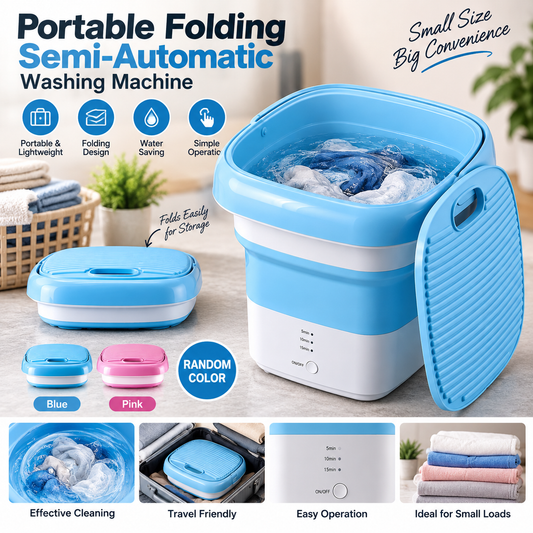 Portable Folding Semi-Automatic Washing Machine – Compact Lightweight Mini Washer | Random Color