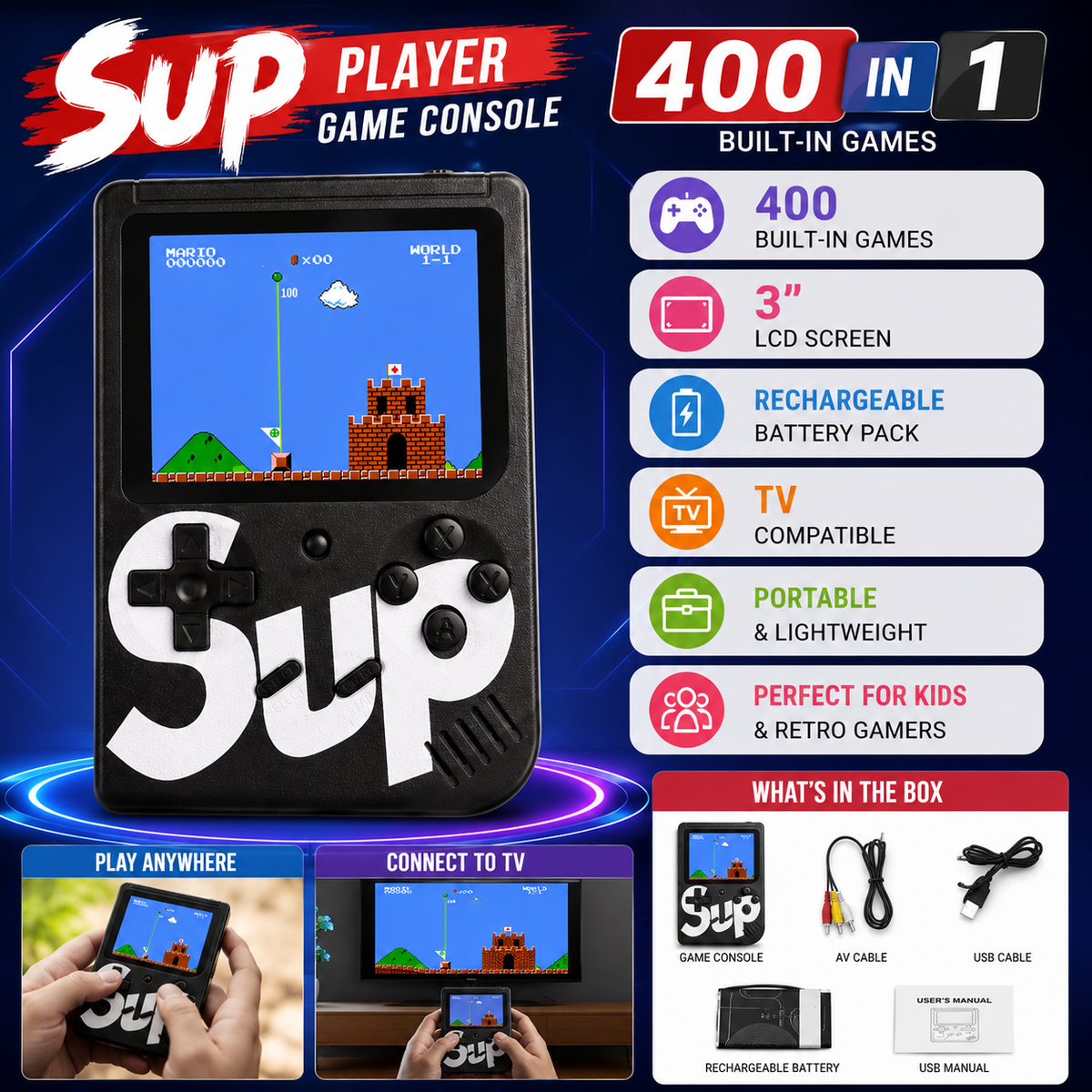 SUP Player 400-in-1 Handheld Retro Game Console