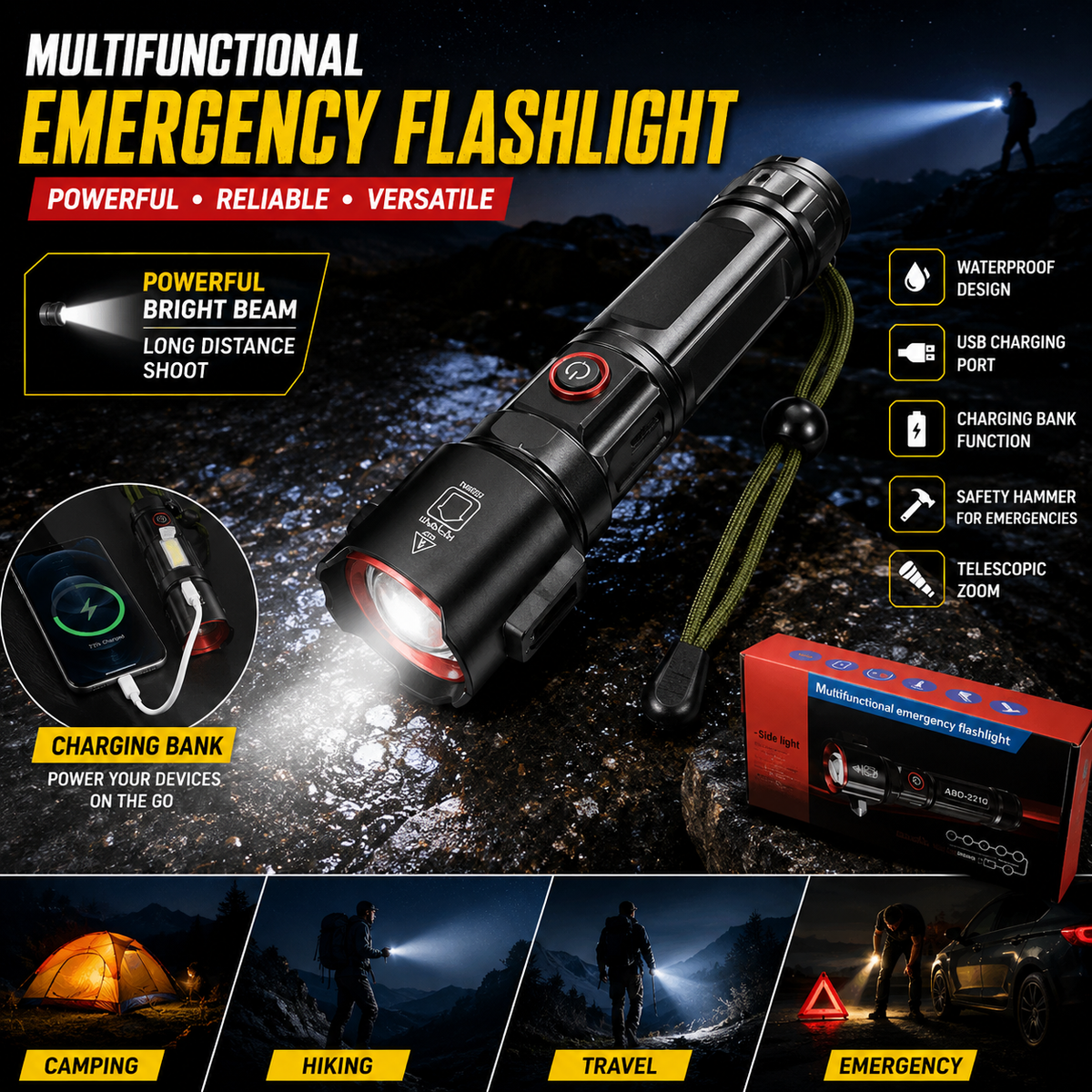 5 in 1 Multifunctional Emergency Flashlight