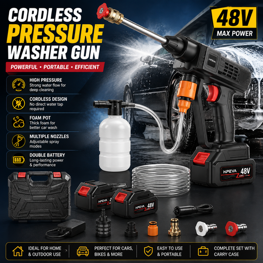 Cordless Pressure Washer Gun – Powerful 48V Portable Washer with Double Battery